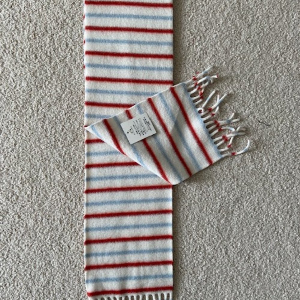 -White 44 inches long x 6 inches wide soft woolen muffler 2.5 inches tassels new